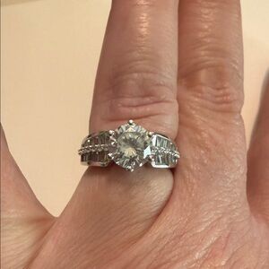 QVC Sterling Silver Round CZ Ring with Baguette Accents
